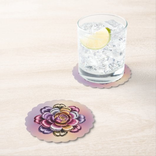 Dessous-de-verre En Papier Iridescent Metallic Flower Scalloped Coaster Set  (En situation)