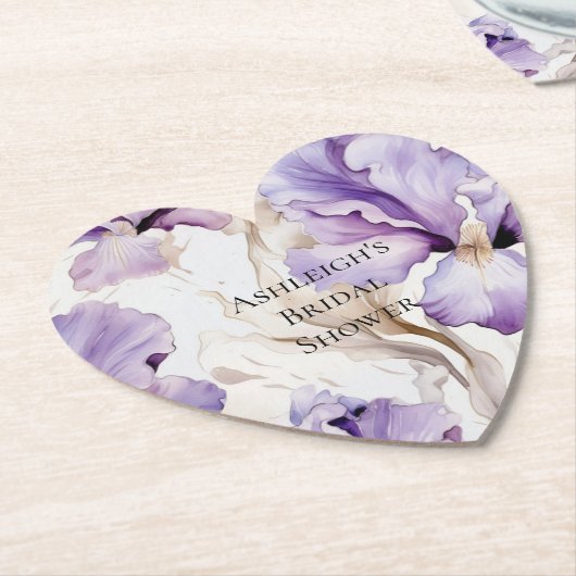Dessous-de-verre En Papier Iris Fleur Crème Violette Fête de Mariage   (Incliné)