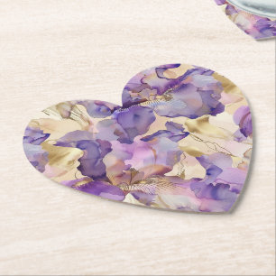 Dessous-de-verre En Papier Iris Floral Abstrait Or Blanc Violet