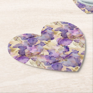 Dessous-de-verre En Papier Iris Floral Doré Violet Romantique pour Mariage