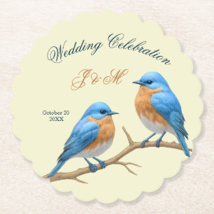 Dessous-de-verre En Papier Ivory Pastel Lovebirds Romantique Bluebirds Mariag