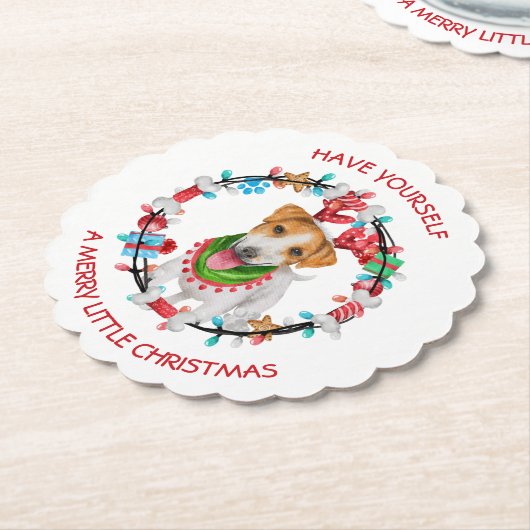 Dessous-de-verre En Papier Jack Russell Terrier Joyeux Noël (Incliné)