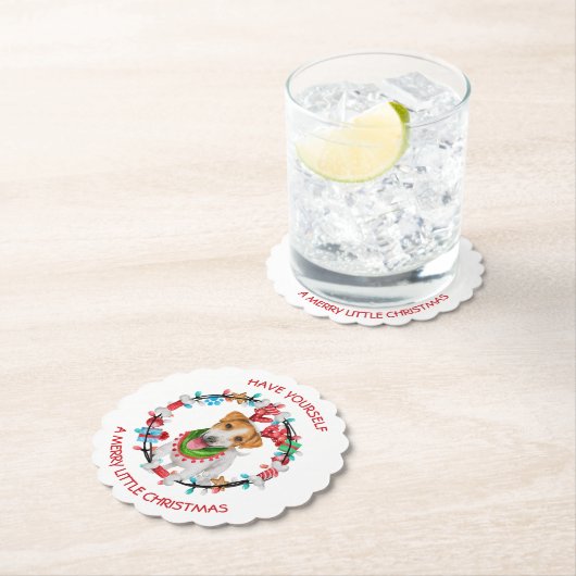 Dessous-de-verre En Papier Jack Russell Terrier Joyeux Noël (En situation)