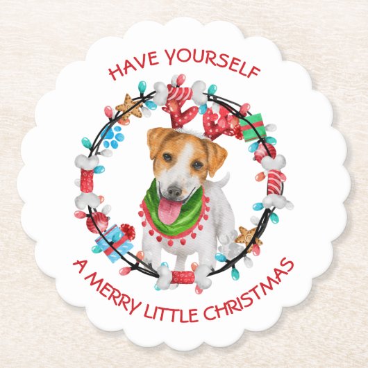Dessous-de-verre En Papier Jack Russell Terrier Joyeux Noël (Devant)