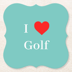 Dessous-de-verre En Papier J'aime Golf Typographie & Red Heart Mint Green