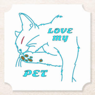 DESSOUS-DE-VERRE EN PAPIER J'AIME MON CUTE AQUA PET CAT