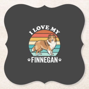 Dessous-de-verre En Papier J'aime mon Finnegan Sheltie Retro Sunset