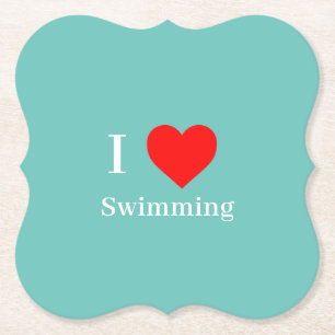 Dessous-de-verre En Papier J'aime Natation Typographie & Red Heart Mint Green