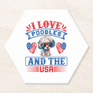 Dessous-de-verre En Papier J'aime Poodles et les USA 01