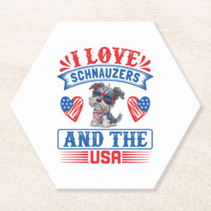 Dessous-de-verre En Papier J'aime Schnauzers et les USA