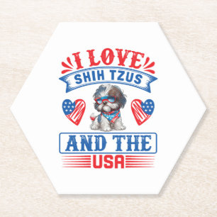 Dessous-de-verre En Papier J'aime Shih Tzus et les USA