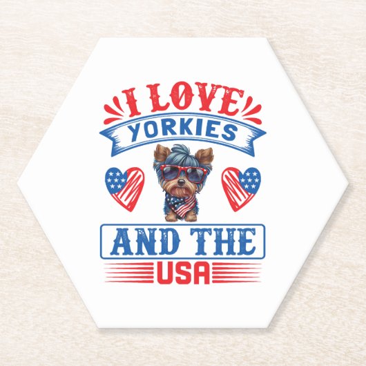Dessous-de-verre En Papier J'aime Yorkies et les USA 01 (Devant)