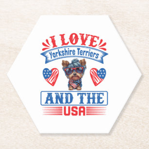 Dessous-de-verre En Papier J'aime Yorkshire Terriers et les USA 01