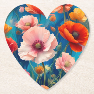 Dessous-de-verre En Papier Jardin de fleurs de pavots multicolores-47569