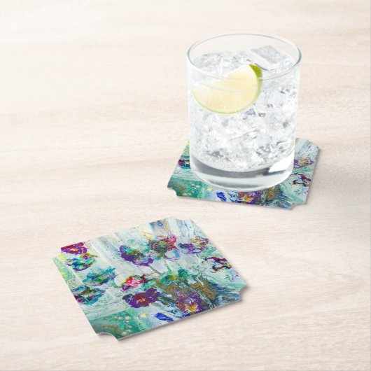 Dessous-de-verre En Papier Jardin des colibris Peinture abstraite (En situation)