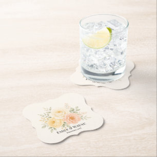 Dessous-de-verre En Papier Jaune Beurre Mariage Fleur Peach & Ivory 