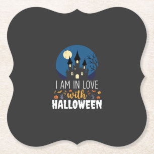 Dessous-de-verre En Papier Je suis amoureux du château hanté d'Halloween_1