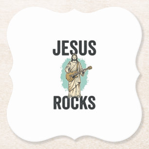 Dessous-de-verre En Papier Jésus Rocks Guitare Gravure Chrétienne Vintage Des