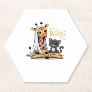 Dessous-de-verre En Papier Joli fantôme de girafe avec chat noir et Boo! Clas