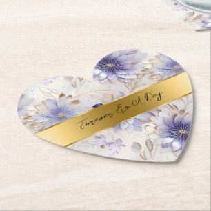 Dessous-de-verre En Papier Joli Mariage Floral Pearl d'or violet