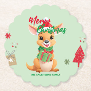 Dessous-de-verre En Papier Joli Noël Baby Kangaroo Père Noël Scarf hol