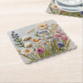 Dessous-de-verre En Papier Jolie broderie Fleur sauvage Pastel (Incliné)
