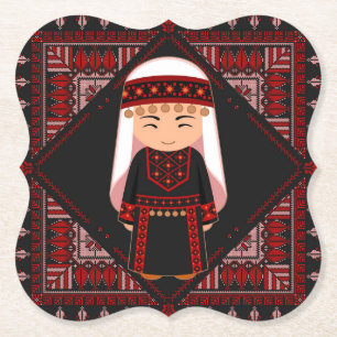 Dessous-de-verre En Papier jolie fille palestinienne Broderie rouge tatreez