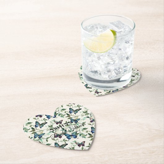 Dessous-de-verre En Papier Jolie Mariage Papillons Bleus (En situation)