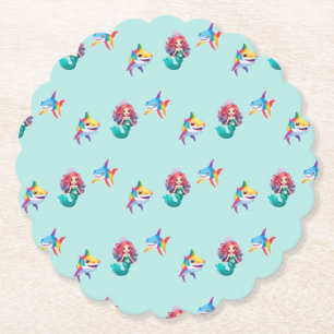 Dessous-de-verre En Papier Jolie Sirène requin arc-en-ciel fête d'anniversair