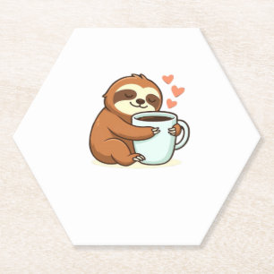 Dessous-de-verre En Papier Jolie Sloth Accrocher Big Coffee Cup Premium T-Shi