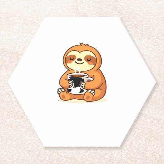 Dessous-de-verre En Papier Jolie Sloth Relaxant avec Hot Coffee Premium T-Shi (Devant)