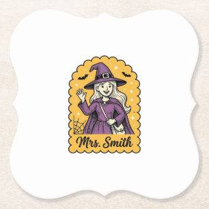 Dessous-de-verre En Papier Jolie Sorcière Enseignante Mme Smith Halloween Vin