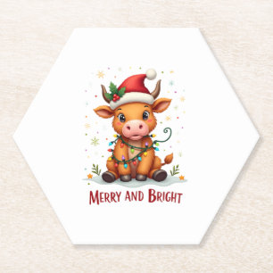 Dessous-de-verre En Papier Jolies lumières de Noël de bébé vache des Highland
