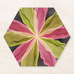 Dessous-de-verre En Papier Joy, Vert rose Anthracite Imaginaire Fleur Fractal