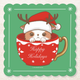Dessous-de-verre En Papier Joyeuses Fêtes Noël Santa Renne Mochi Mug