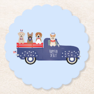 Dessous-de-verre En Papier Joyeux 4 Juillet Chiens Pickup Camion