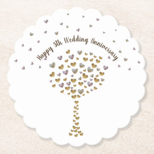 Dessous-de-verre En Papier Joyeux 5e anniversaire Mariage de bois Dessous de 