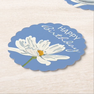 Dessous-de-verre En Papier Joyeux anniversaire blanc été Fleur artistique