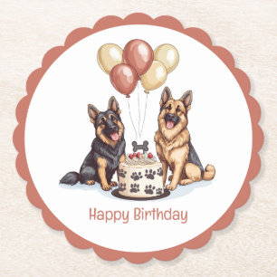 Dessous-de-verre En Papier Joyeux Anniversaire Chiens berger allemands Gâteau