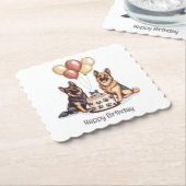 Dessous-de-verre En Papier Joyeux Anniversaire Chiens berger allemands Gâteau (Incliné)