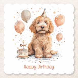 Dessous-de-verre En Papier Joyeux Anniversaire Goldendoodle Chien Birthday Ca