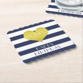 Dessous-de-verre En Papier Joyeux Anniversaire Or Coeur Bleu Bleu Blancs (Incliné)