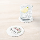 Dessous-de-verre En Papier Joyeux anniversaire rose blanc floral (En situation)