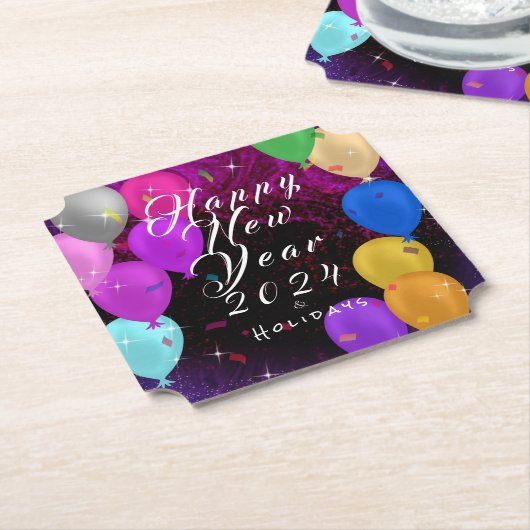 Dessous-de-verre En Papier Joyeux ballon du Nouvel An (Incliné)