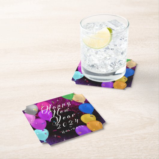 Dessous-de-verre En Papier Joyeux ballon du Nouvel An (En situation)