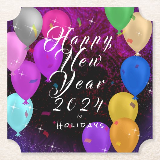 Dessous-de-verre En Papier Joyeux ballon du Nouvel An (Devant)