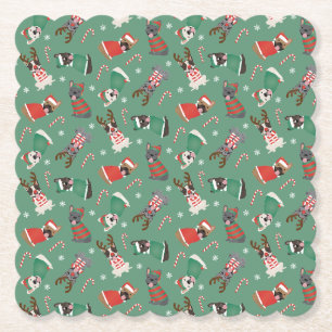 Dessous-de-verre En Papier Joyeux Buldogs français de Noël