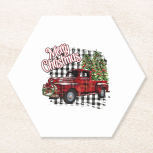 Dessous-de-verre En Papier Joyeux Camion Rouge Plaid Noël