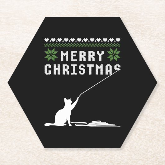 Dessous-de-verre En Papier Joyeux chat de Noël Douille moche (Devant)