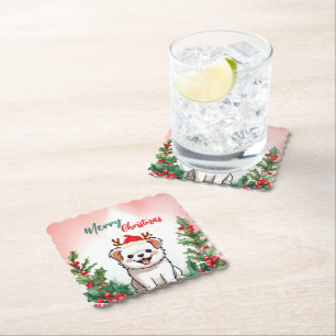 Dessous-de-verre En Papier Joyeux Chien de Noël Rouge mignonne Chien Chien Ch